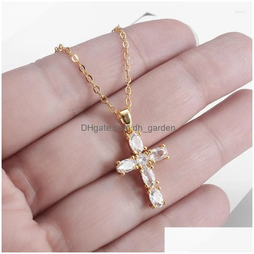 pendant necklaces fashionable and exquisite zircon cross necklace for men women trendy religious amulet jewelry gift