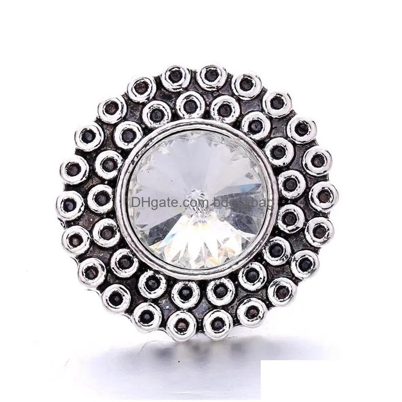 colorful crystal silver color snap button charms flower women jewelry findings pet loved rhinestone 18mm metal snaps buttons diy bracelet