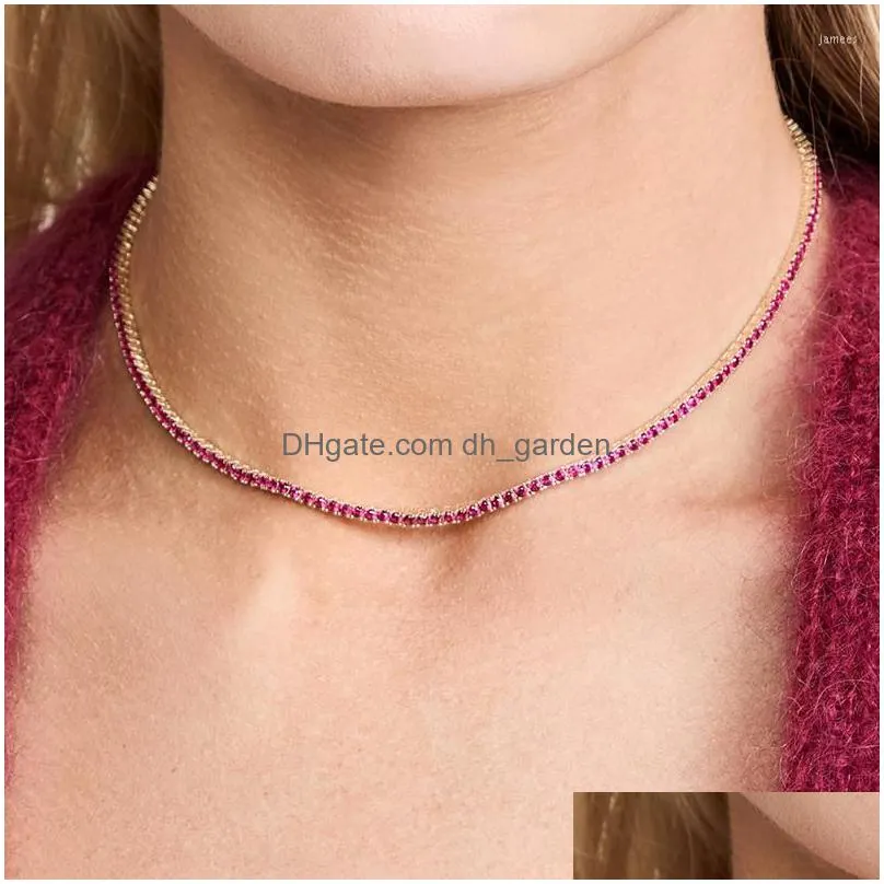 chains shiny square crystal rhinestone woman choker necklace tennis chain collar for bridal wedding jewelry accessories