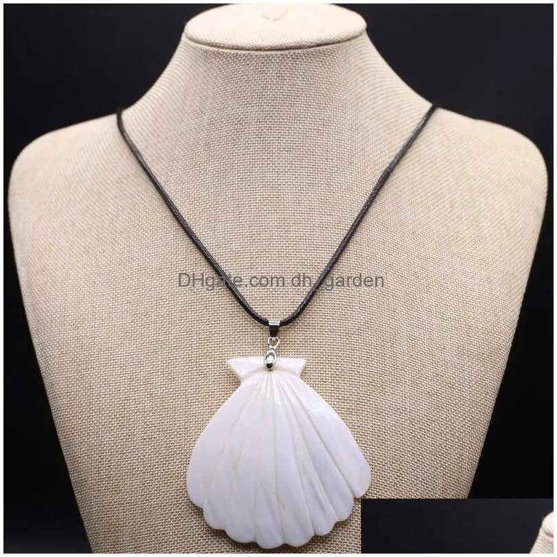 pendant necklaces fashion natural freshwater shell fan shaped leather rope diy womens necklace accessories jewelry gift wholesale