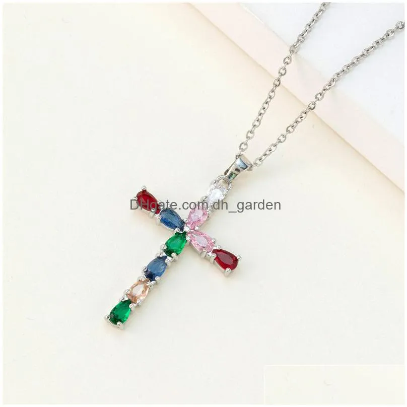 pendant necklaces design zircon cross necklace stainless steel high grade geometric choker jewelry party gifts for women girls