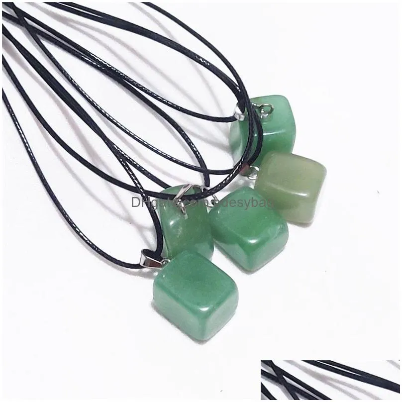 trendy assorted natural stone pendants irregular square crystal necklace rose quartz amethyst agate jewelry making hotselling