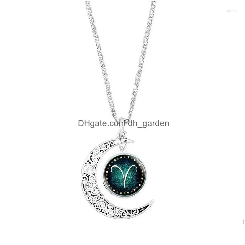 chains twelve constellation time gem glass pendant necklace