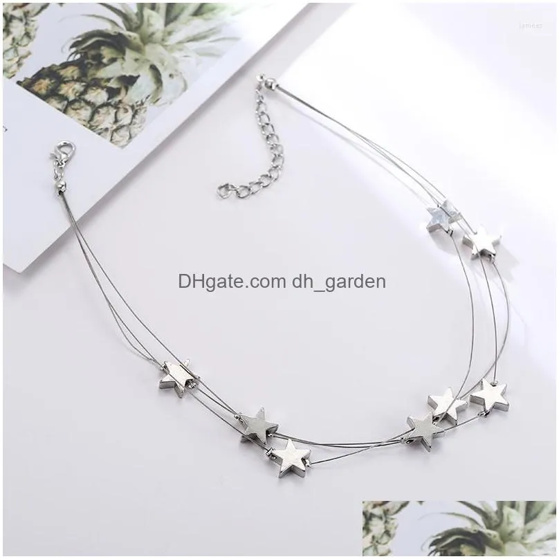 chains silver color chain tiny star choker necklace for women bijou necklaces pendants simple boho layering chokers chockers