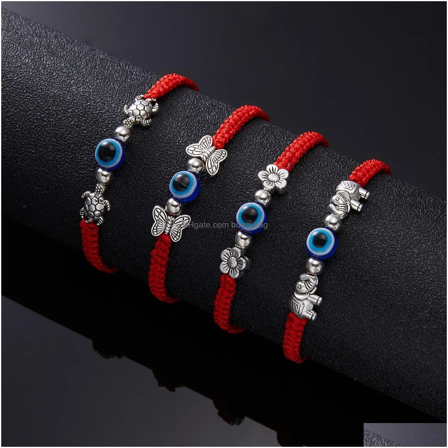 blue evil eye charm braided rope chains bracelets for women men turtle elephant hamsa hand charm red string bangle fashion jewelry