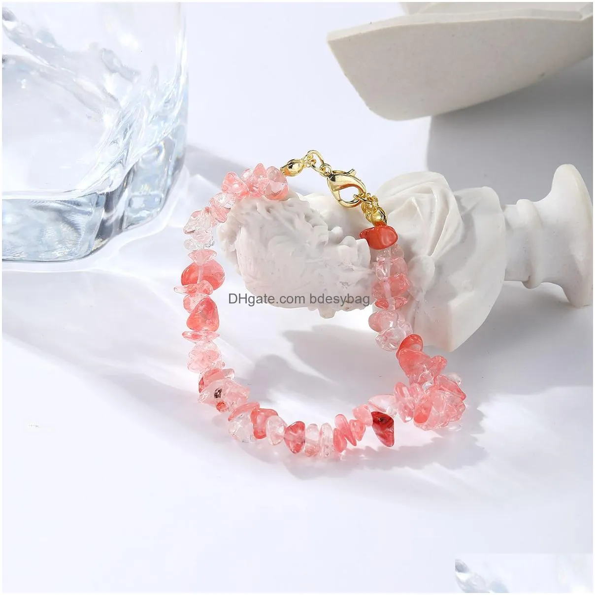 irregular natural gem stone bracelet chip beads nuggets fluorite amethyst rose crystal quartz bracelets bangles for women