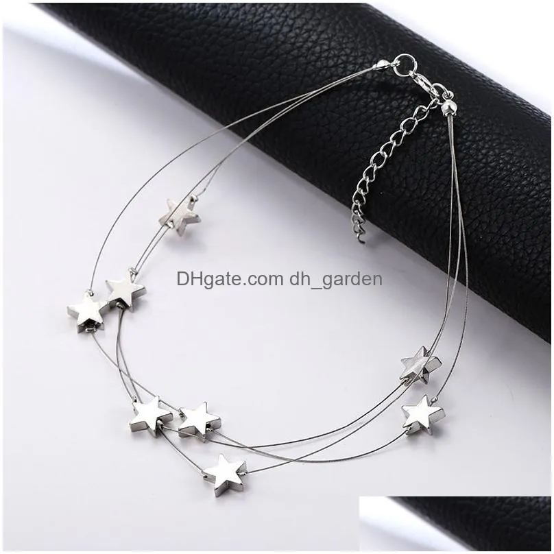 chains silver color chain tiny star choker necklace for women bijou necklaces pendants simple boho layering chokers chockers