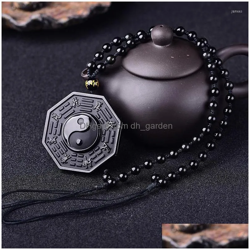 pendant necklaces drop black obsidian yin yang necklace chinese bagua mens jewelry womens lucky pendants