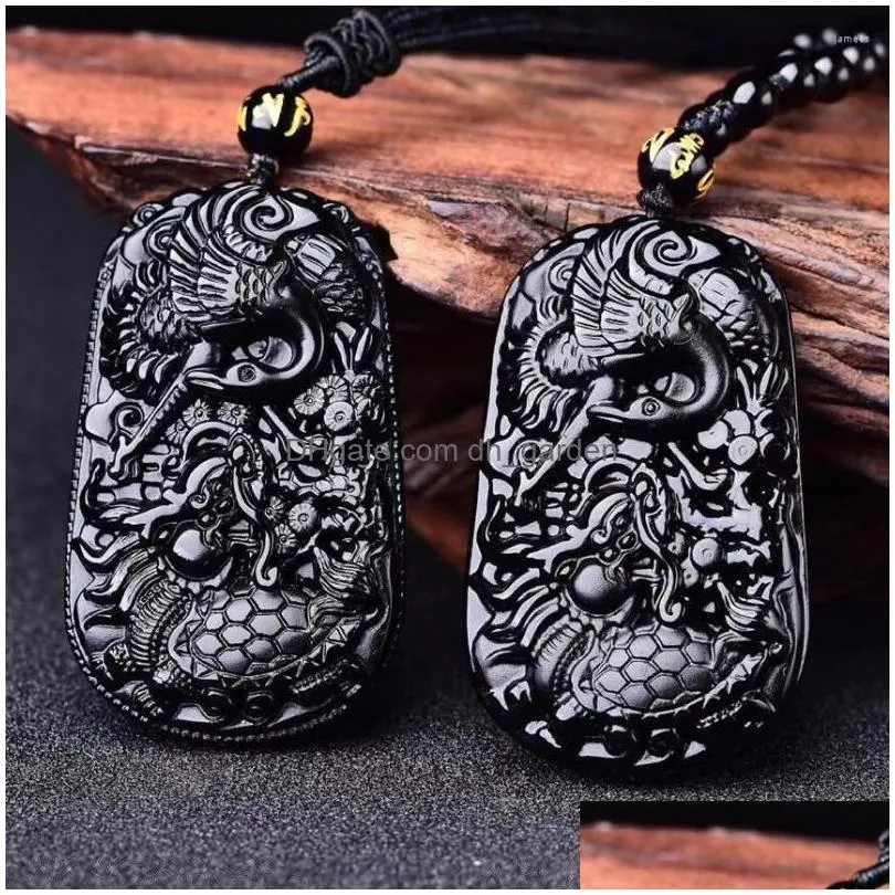 pendant necklaces natural black obsidian carving hold the palm guardian necklace fashion jewelry supernatural amulet knot lucky