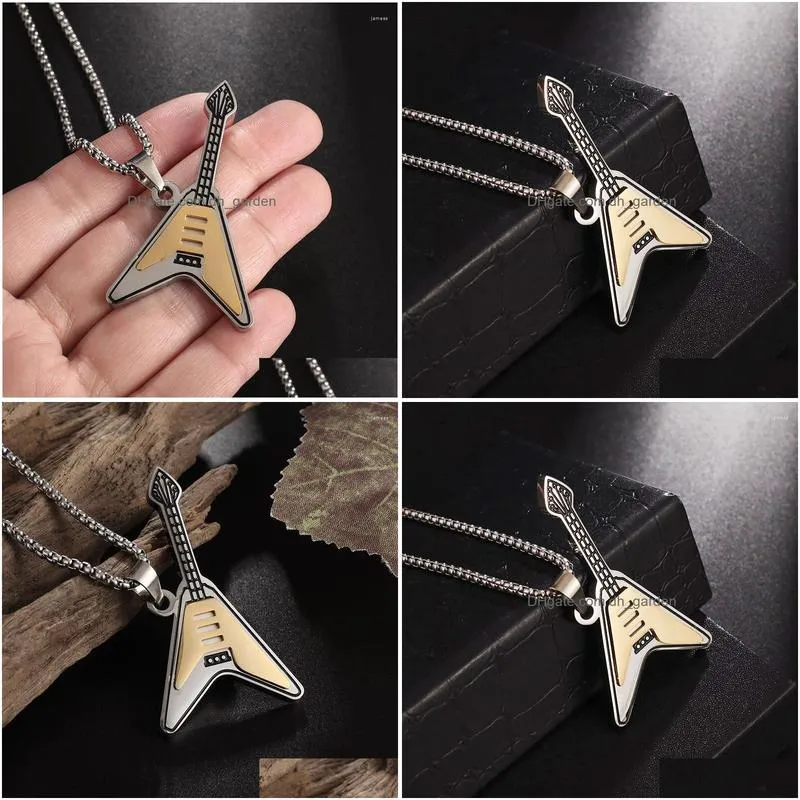 pendant necklaces high quality creative electric guitar bass stainless steel necklace men women musician lovers fashion accessories