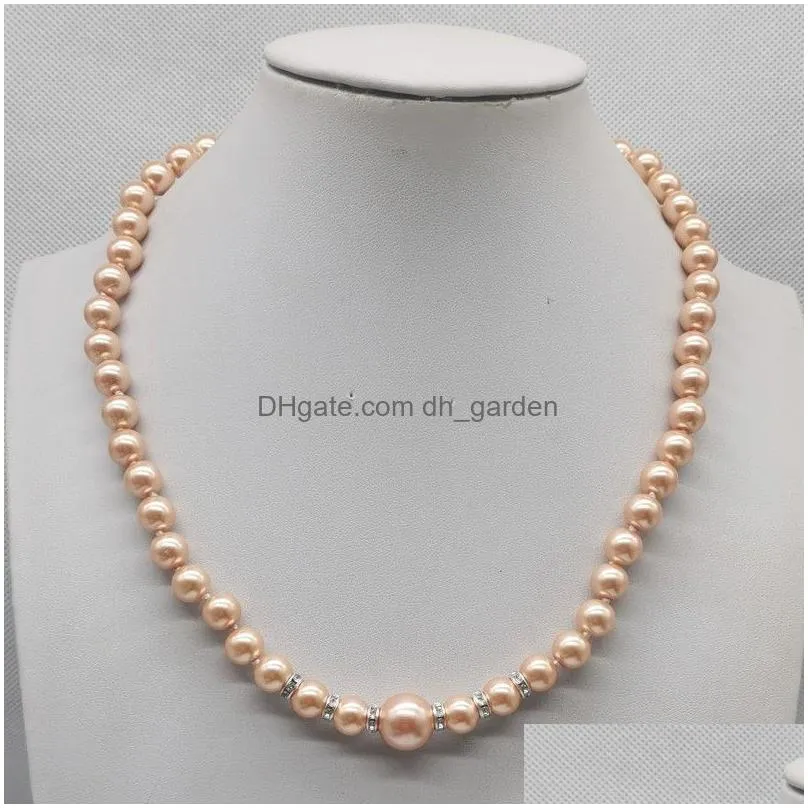 chains delicate 8/12mm pink shell pearl necklace 18 inch womens fashion noble jewelry