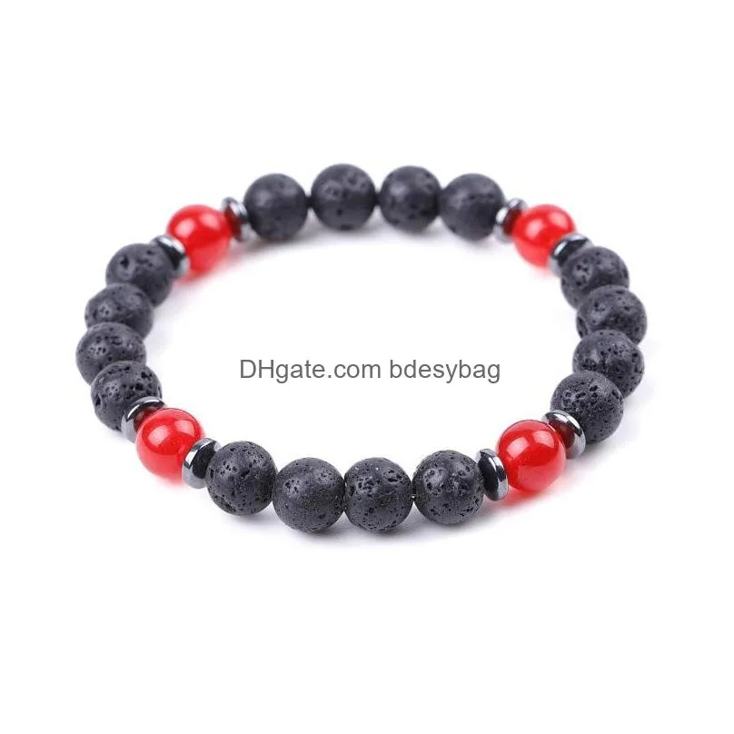 lover buddha red gray stone bracelet handmade 8mm lava beads bracelets summer men women jewelry gift