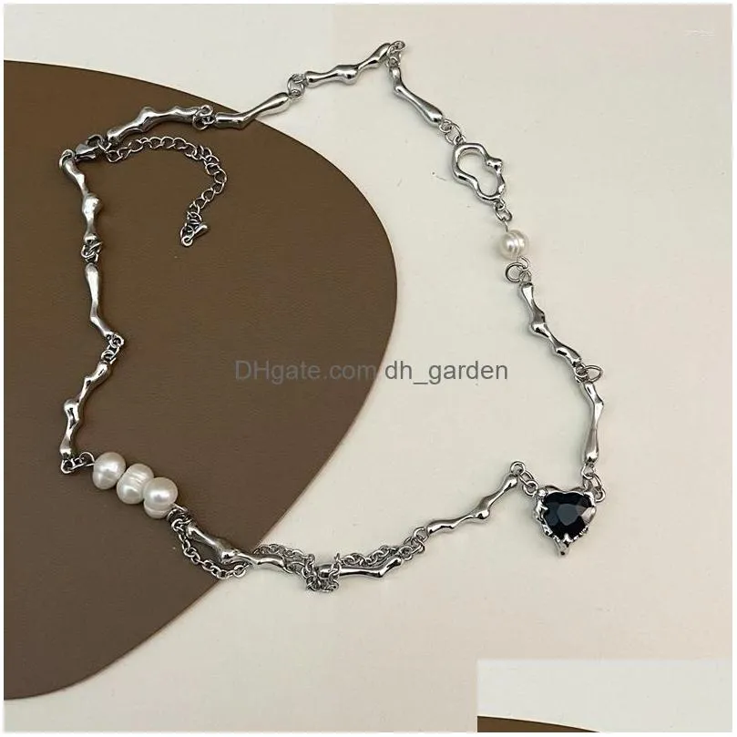 pendant necklaces black love heart necklace fashion pearl for women sweet cool silver color clavicle chain jewelry gift