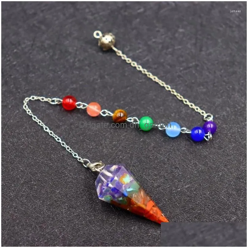 pendant necklaces 7 chakras chain resin hexagon pointed cone pendulum decoration reiki healing yoga natural stones jewelry diy