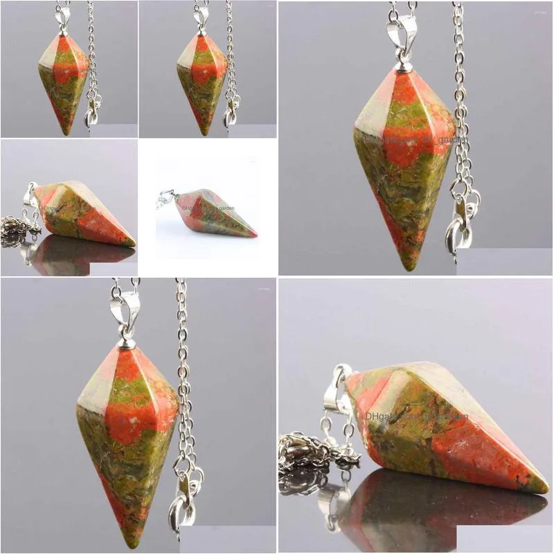 pendant necklaces sunyik unakite healing dowsing chakra reiki faceted pyramid pendulum with chain for women men
