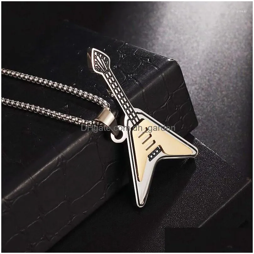 pendant necklaces high quality creative electric guitar bass stainless steel necklace men women musician lovers fashion accessories