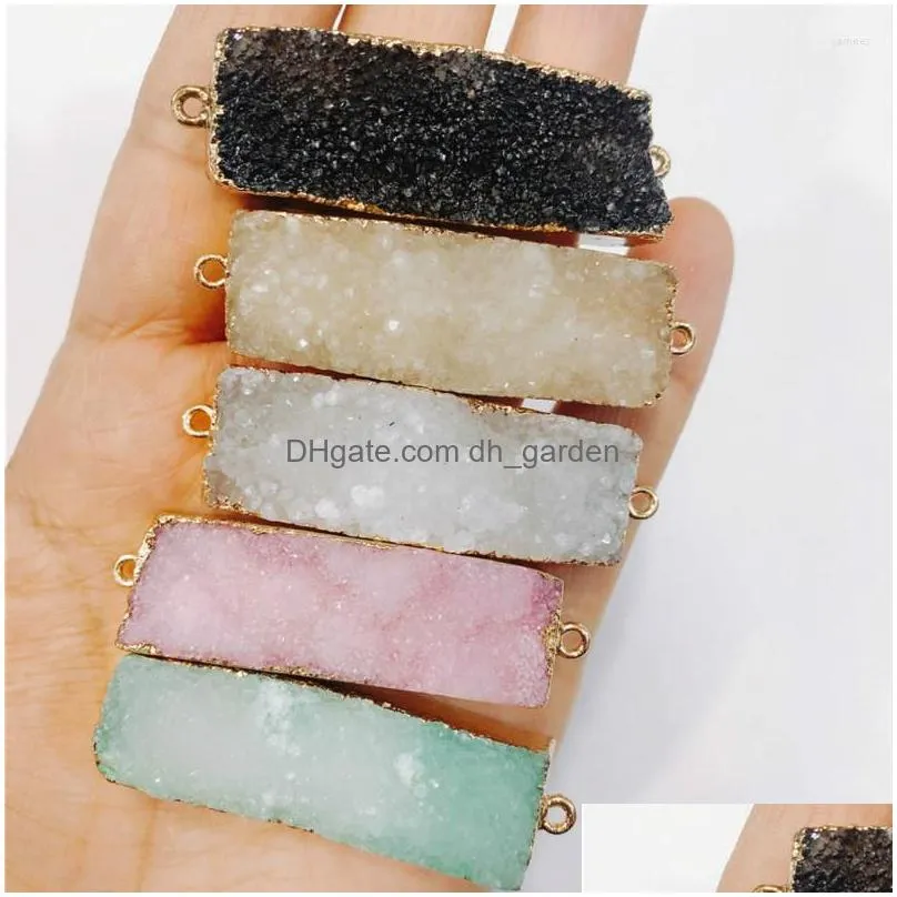 pendant necklaces natural geometric rectangle crystal geode connector agates druzy pendants gem stone necklace jewelry 15 45mm