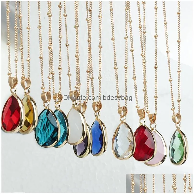 12 colors birthstone water drop pendant teardrop glass crystal charm necklace women jewelry