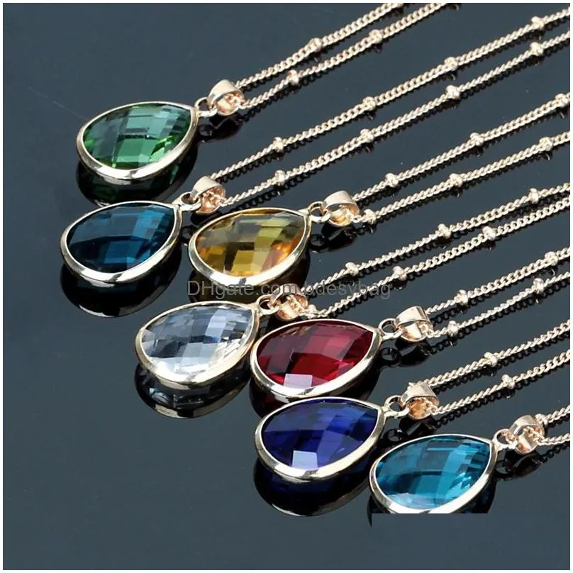 12 colors birthstone water drop pendant teardrop glass crystal charm necklace women jewelry