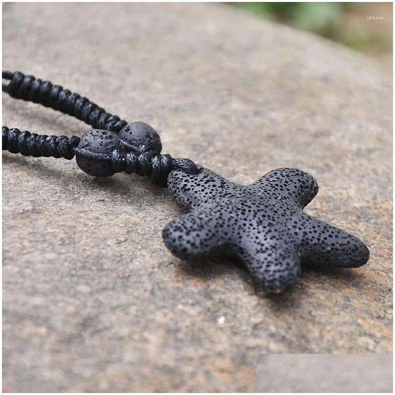 pendant necklaces wholesale star lava stone beads pendants wax rope long goth jewelry for women nature suspension stranger thing