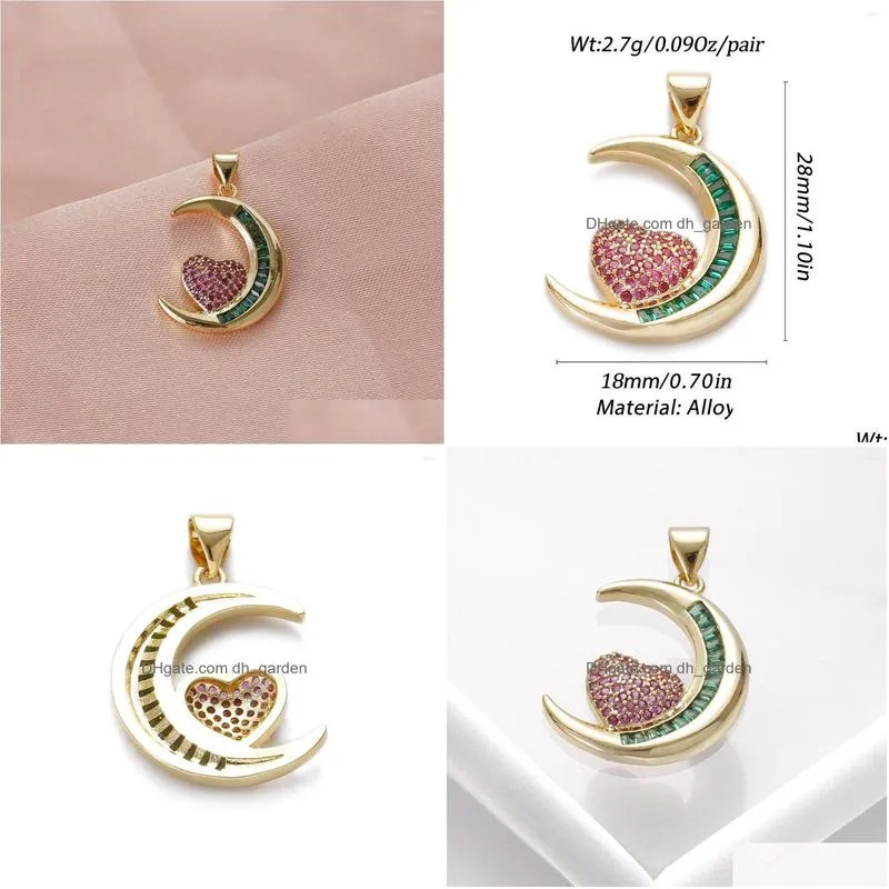 pendant necklaces diy 28 18mm trendy heart moon copper gold plated red green crystal for jewelry necklace making
