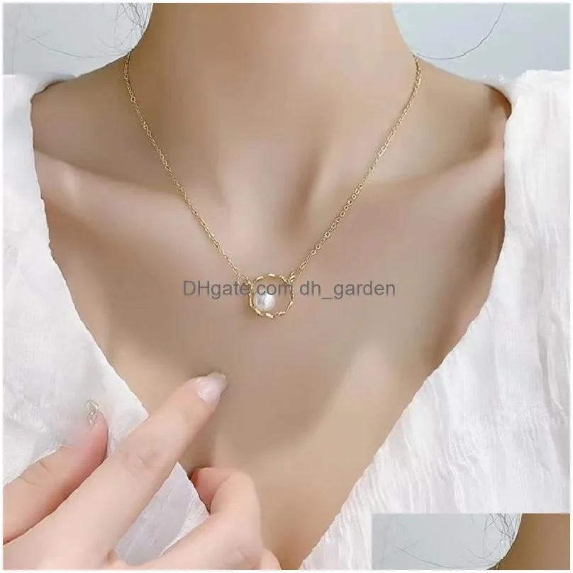 pendant necklaces niche design geometric pearl necklace cool wind sweet super fairy clavicle chain female