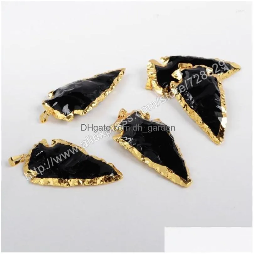 pendant necklaces borosa 5pcs/lot arrowhead gold color black obsidian bead jewelry g0503