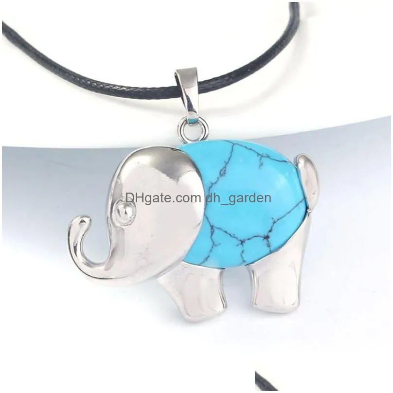 pendant necklaces xsm natural stones pendants amethysts rose quartzs cute elephant pattern amulet charms jewelry gift for women girls