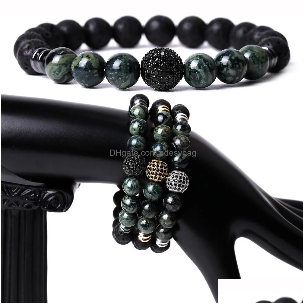 cz ball natural stone beaded men handmade bracelet 8mm turquoise tiger eye buddha lava beads bracelets women jewelry gift