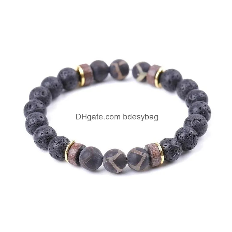 retro dzi stone charm bracelet women men wood 8mm lava beads  oil diffuse tibetan buddha strench bracelets jewelry