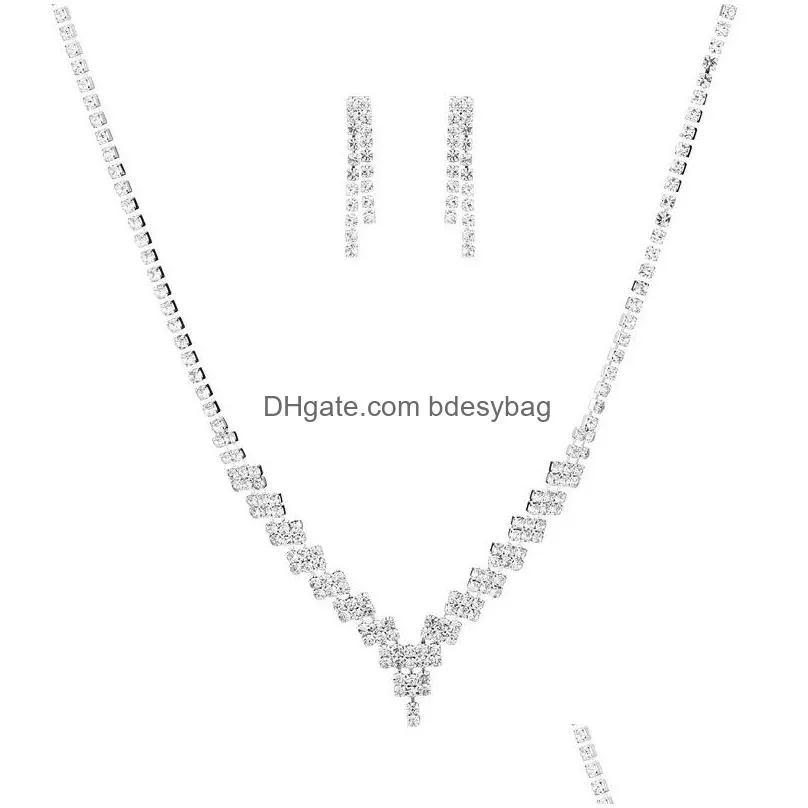 bridal wedding necklace earrings jewelry set claw zircon chain rhinestone fashion women bridesmaid photography acc