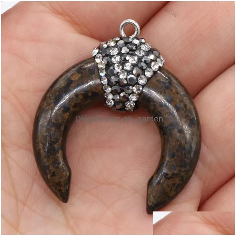 pendant necklaces 1 pcs natural stone ox horns crystal quartzs charms pendants for jewelry making diy bracelet necklace earrings size