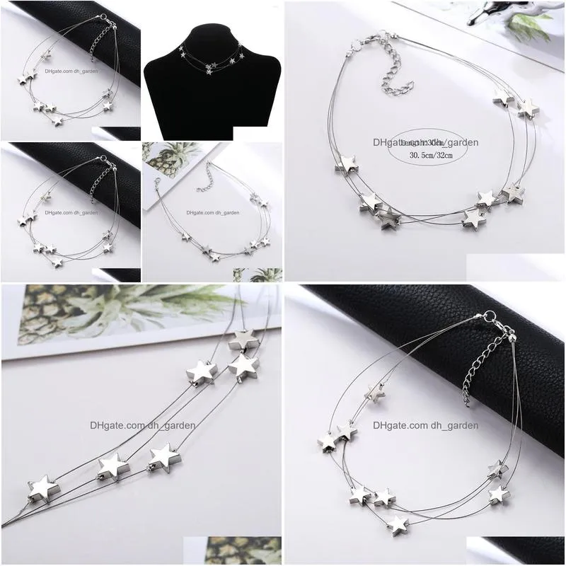 chains silver color chain tiny star choker necklace for women bijou necklaces pendants simple boho layering chokers chockers