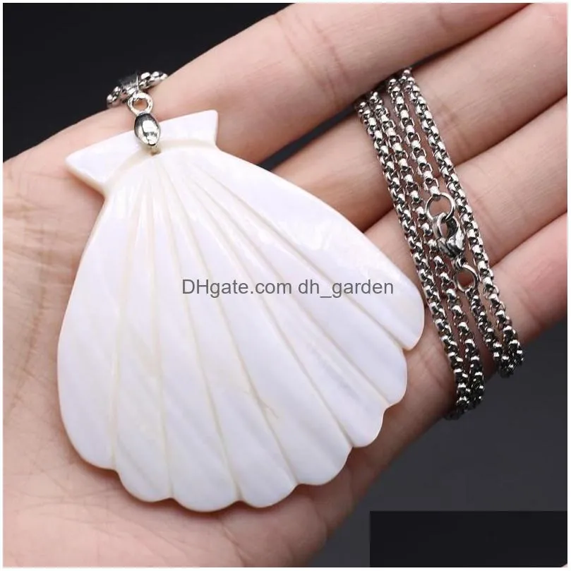 pendant necklaces fashion natural freshwater shell fan shaped leather rope diy womens necklace accessories jewelry gift wholesale