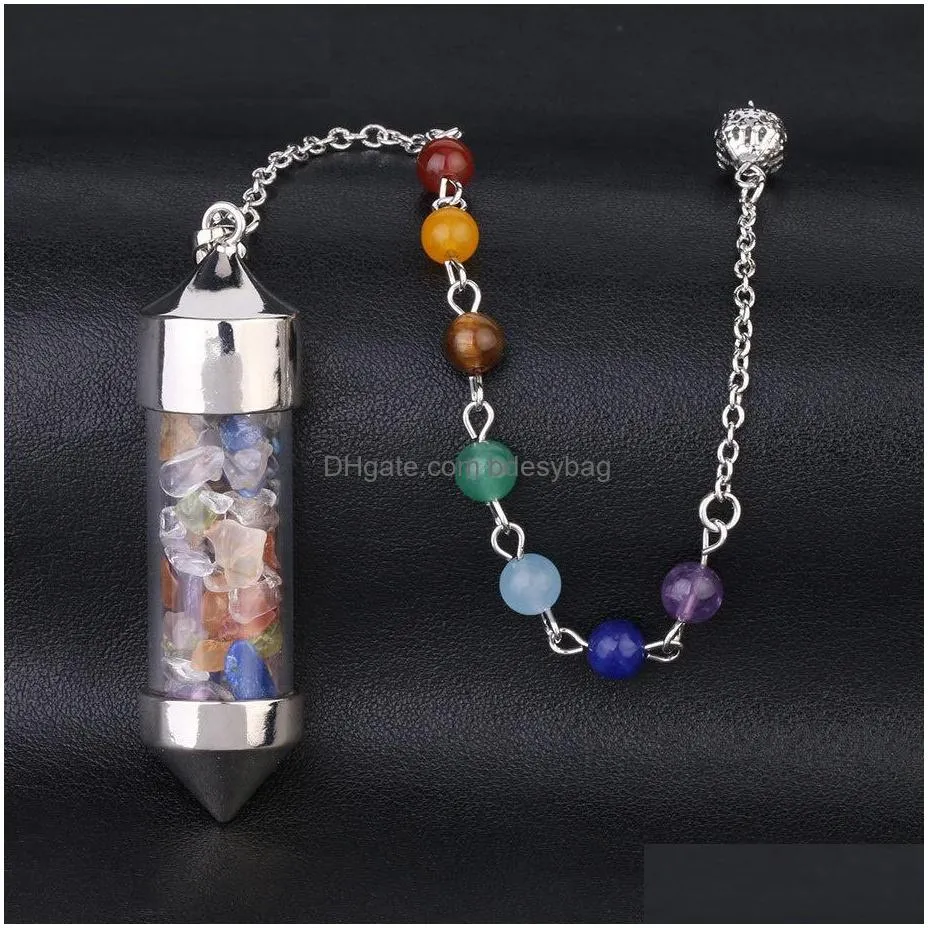 glass mini wishing bottle pendant seven chakra divination dowsing cone point pendulum yoga pendants amulet wicca pendulo meditation for men
