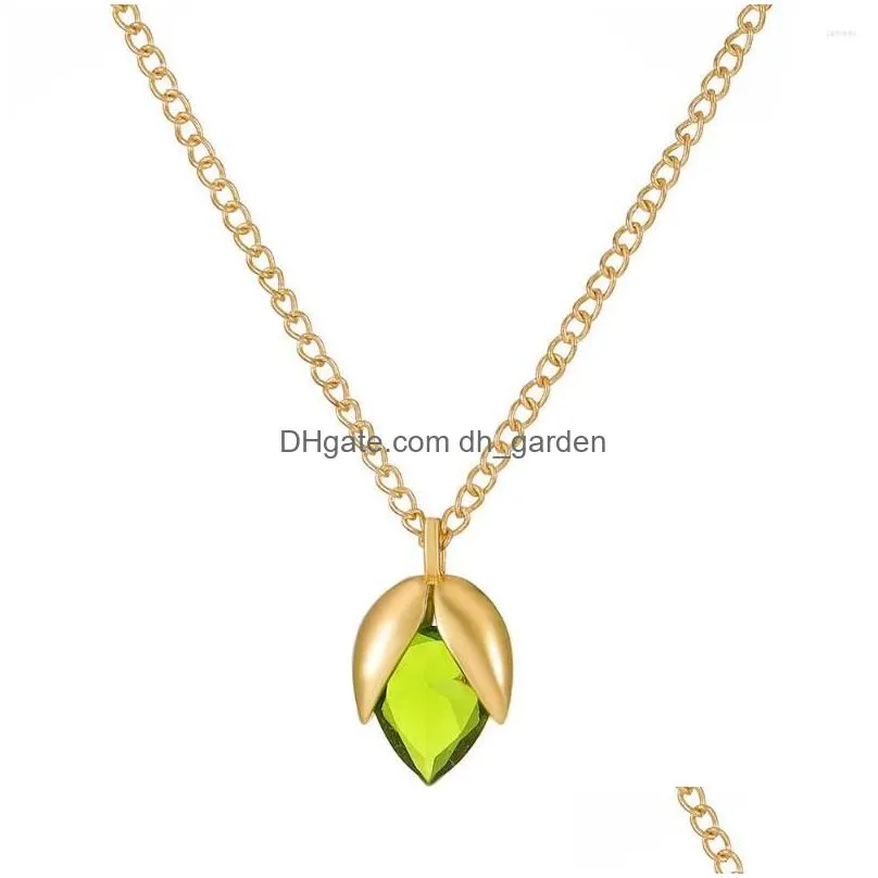 pendant necklaces korean fashion delicate peridot pistachio for women collarbone chain necklace vintage jewelry collares