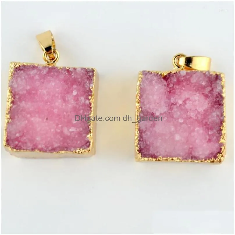 pendant necklaces pink purple square crystal pendulum agates druzy necklace jewelry making natural pendants gifts 20 20mm