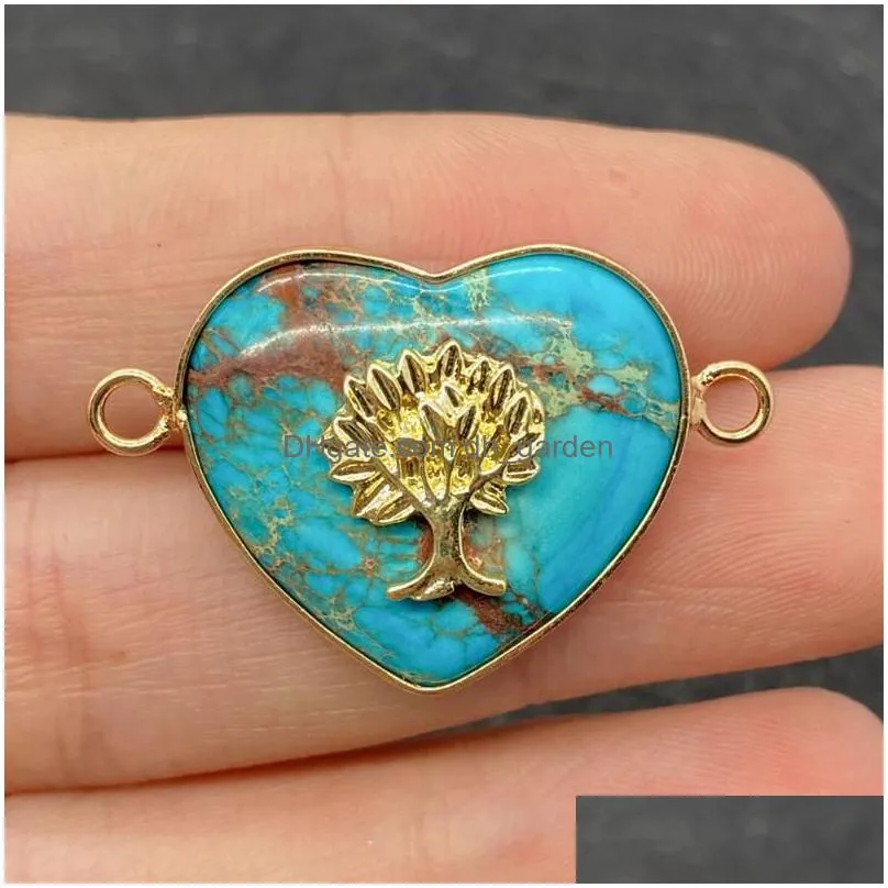 pendant necklaces natural emperor stone connector love plating tree of life charm double hole for jewelry making necklace bracelet