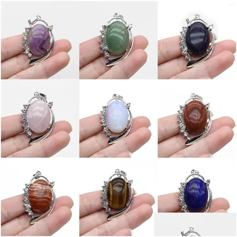 pendant necklaces 1pc natural opal rose quartz stone agate tiger eye healing crystal charms for jewelry making diy necklace earrings