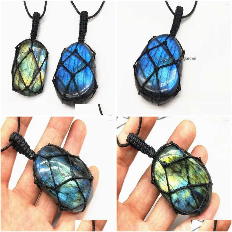 pendant necklaces boeycjr natural labradorite stone necklace chain handmade jewelry ethnic vintage for men or women