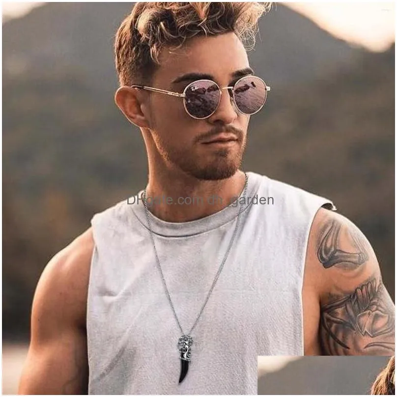 pendant necklaces mens black ox horn rock punk gothic style animal collar to him fashion gifts jewelry