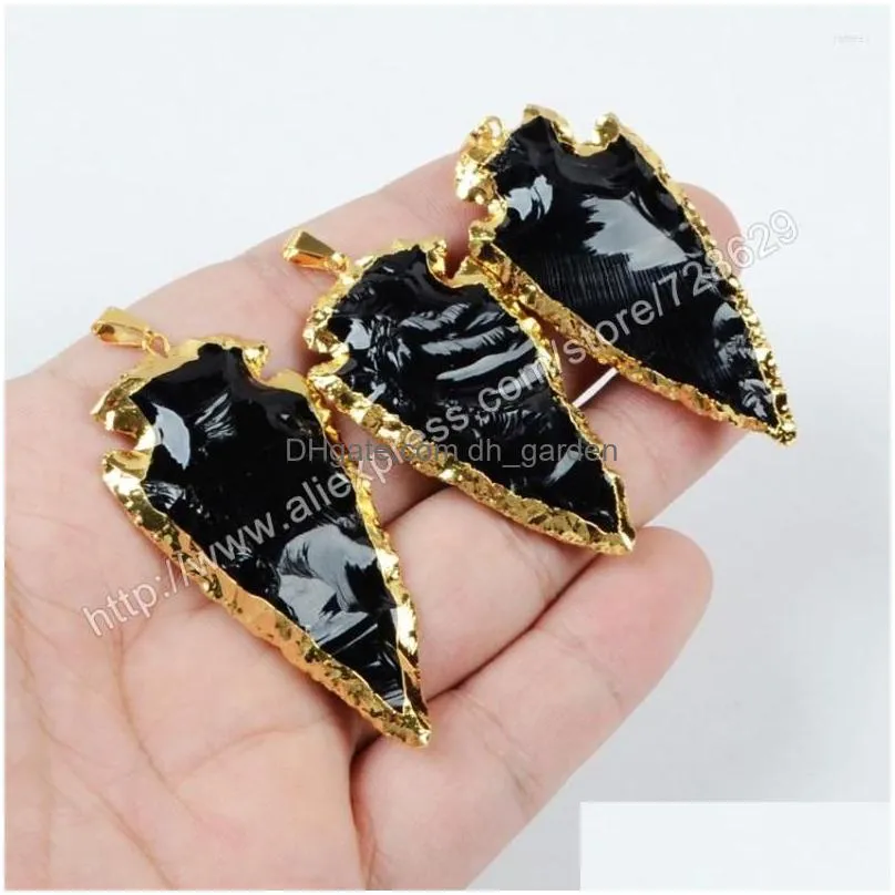pendant necklaces borosa 5pcs/lot arrowhead gold color black obsidian bead jewelry g0503