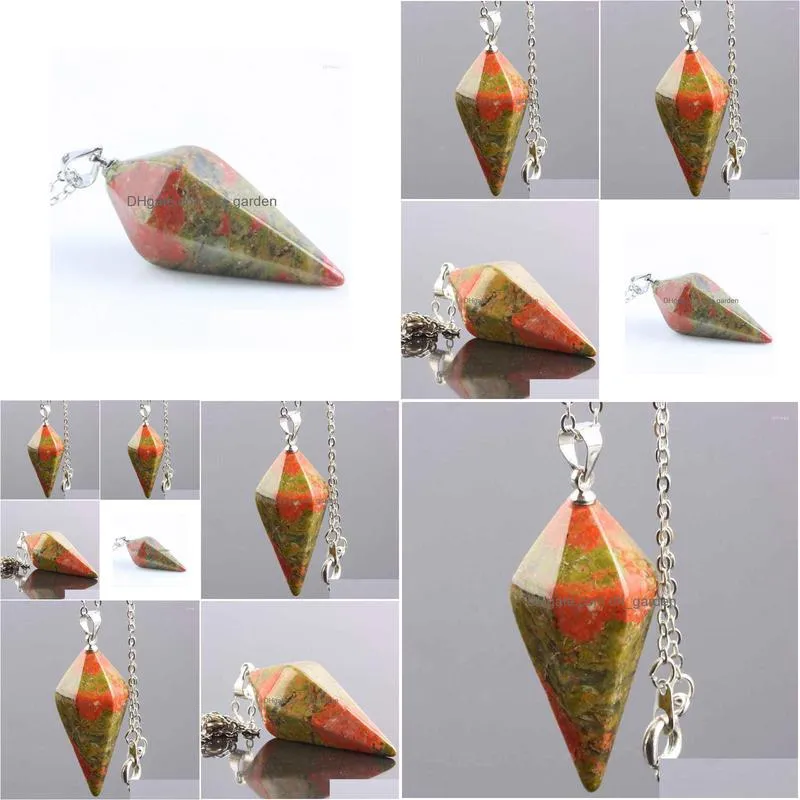 pendant necklaces sunyik unakite healing dowsing chakra reiki faceted pyramid pendulum with chain for women men