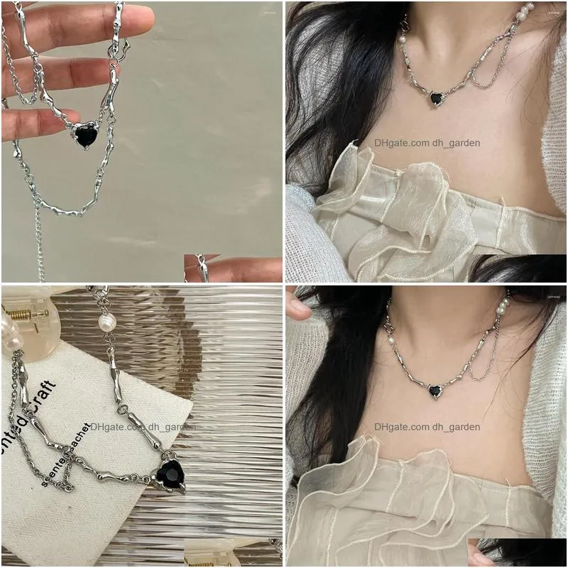 pendant necklaces black love heart necklace fashion pearl for women sweet cool silver color clavicle chain jewelry gift