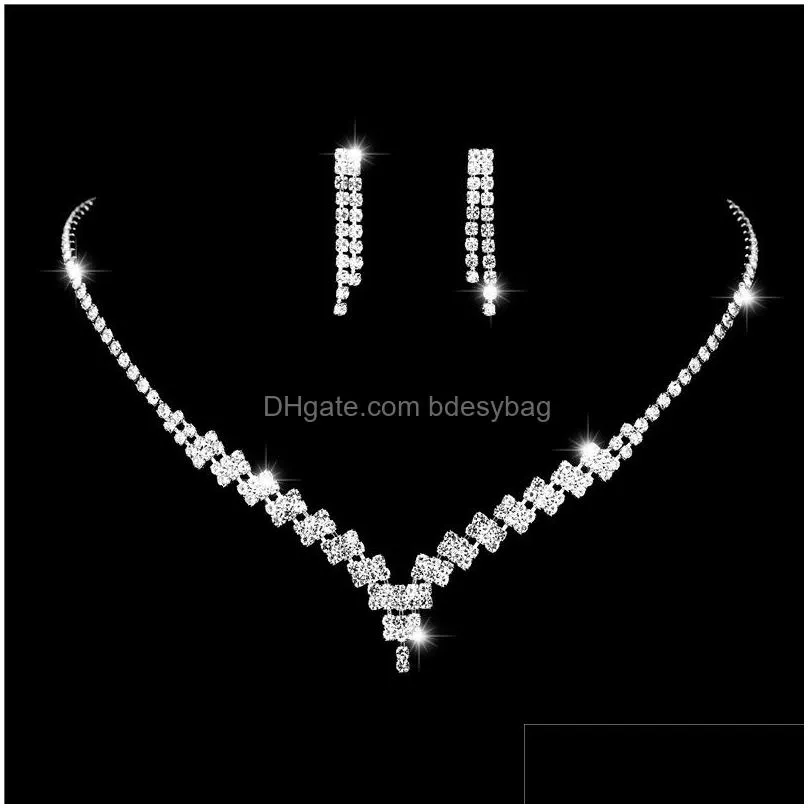 bridal wedding necklace earrings jewelry set claw zircon chain rhinestone fashion women bridesmaid photography acc