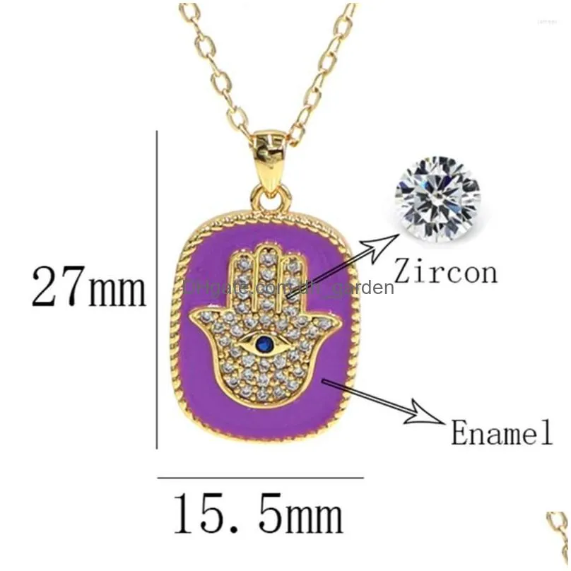 pendant necklaces oblong enamelled fatima crystal gilt hand turkish charm retro necklace jewelry making found