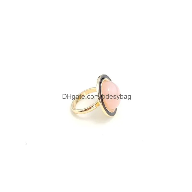 fashion gold pink rose quartz druzy ring for women jewelry natural stone bead geometry rings