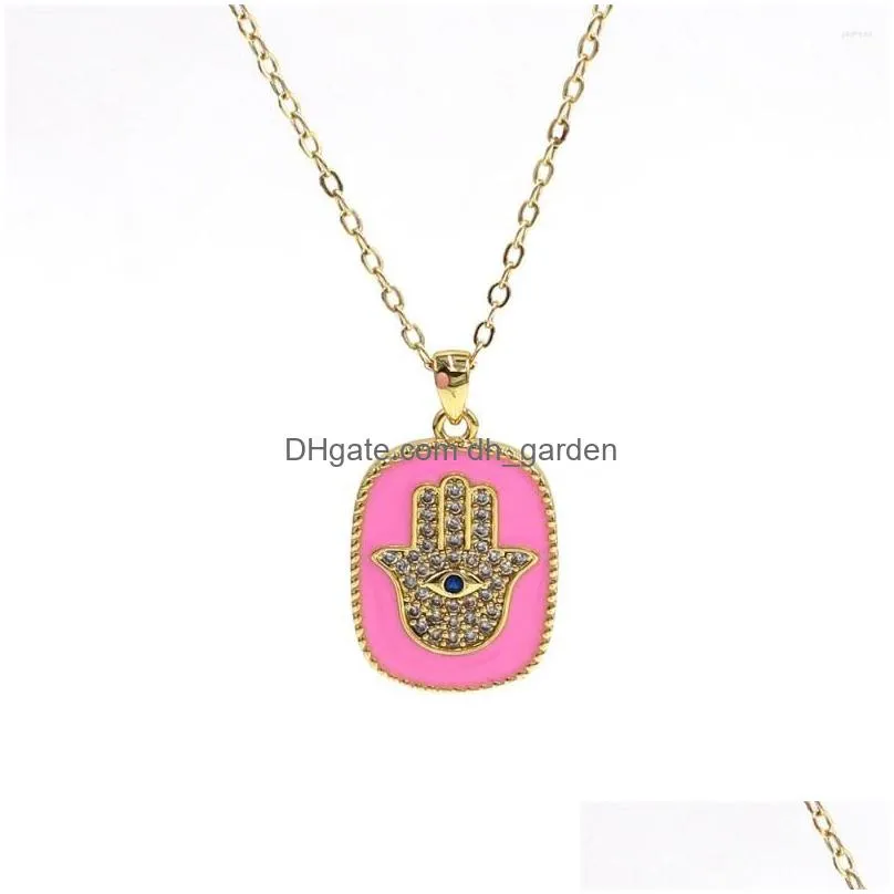 pendant necklaces oblong enamelled fatima crystal gilt hand turkish charm retro necklace jewelry making found