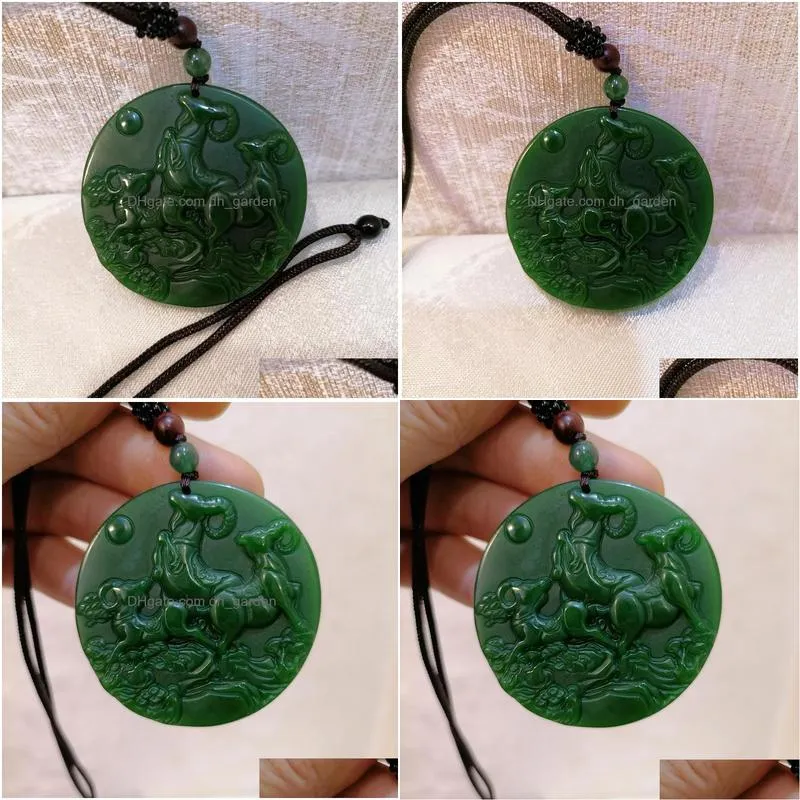 pendant necklaces natural green hand carved goat jade fashion boutique jewelry mens and womens sanyang kaitai necklace gift