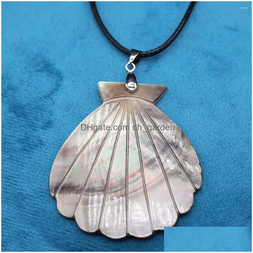 pendant necklaces fashion natural freshwater shell fan shaped leather rope diy womens necklace accessories jewelry gift wholesale